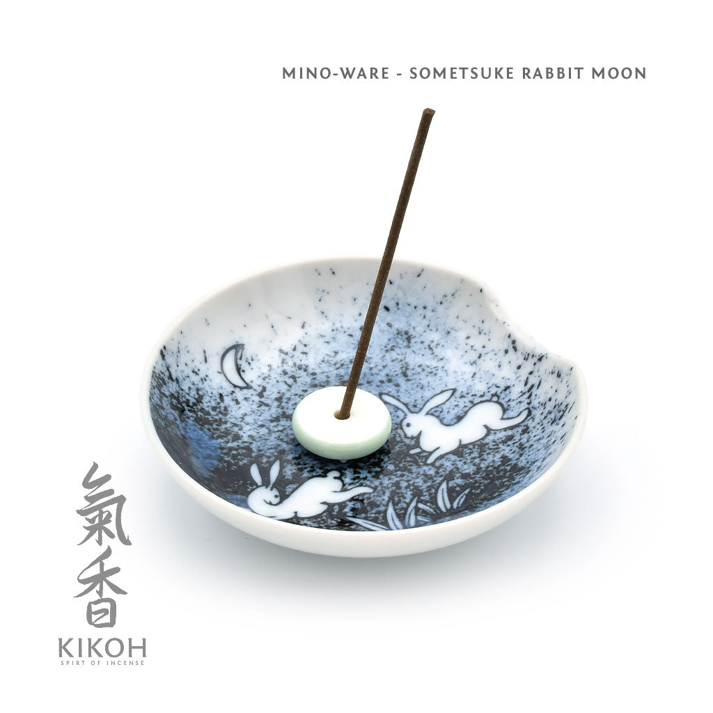 Sometsuke Rabbit & Moon Incense Holder