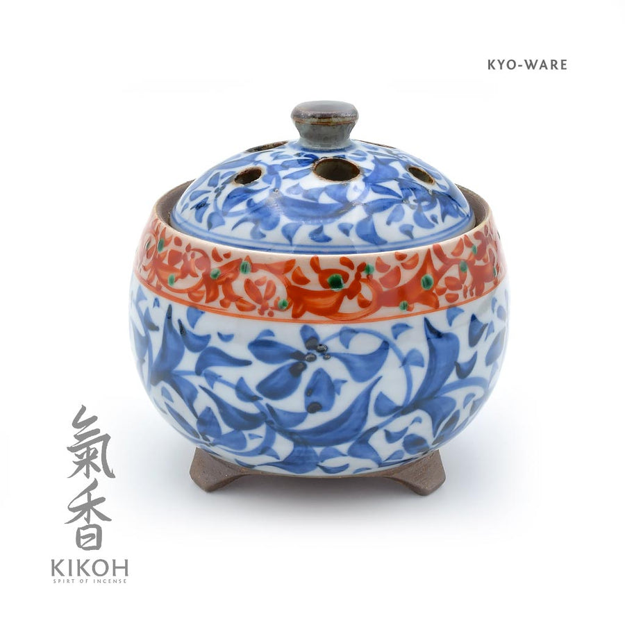 Blue & Red Arabesque Kyo-Ware Koro