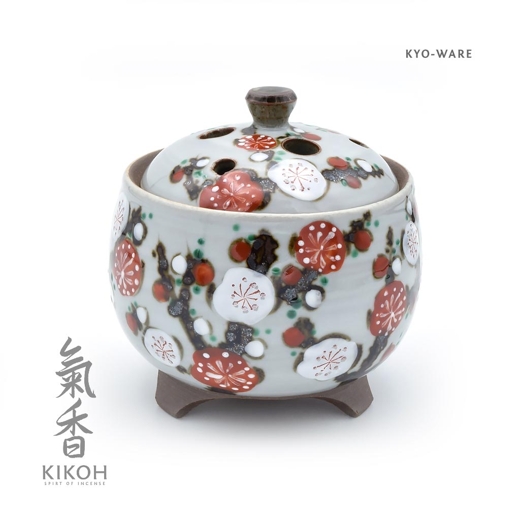 Red & White Plum Kyo-Ware Koro